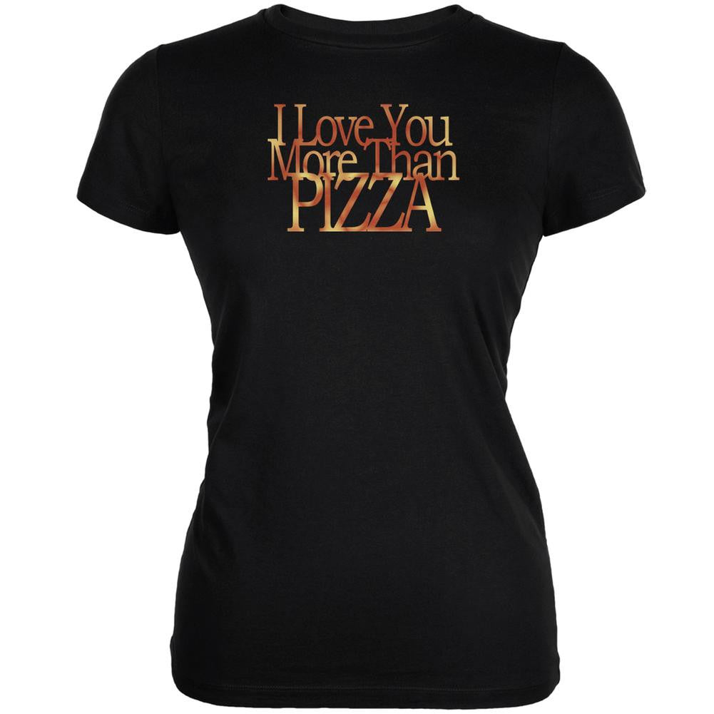 Love More Pizza Funny Black Juniors Soft T-Shirt Juniors T-Shirts Old Glory 2XL Black