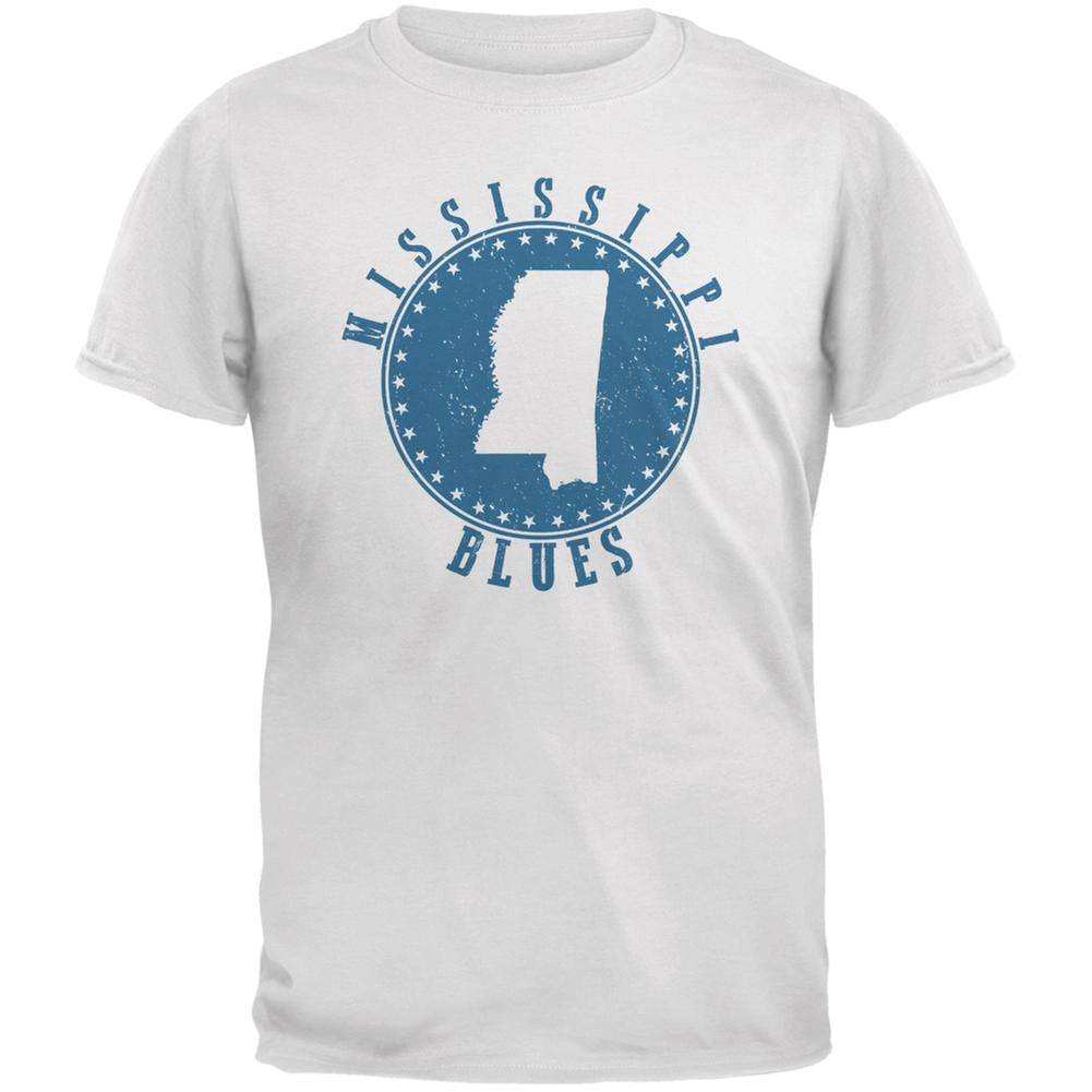 Mississippi Blues White Adult T-Shirt Men's T-Shirts Old Glory 2XL White