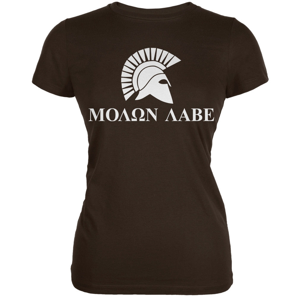 Molon Labe Helmet Brown Juniors Soft T-Shirt Juniors T-Shirts Old Glory