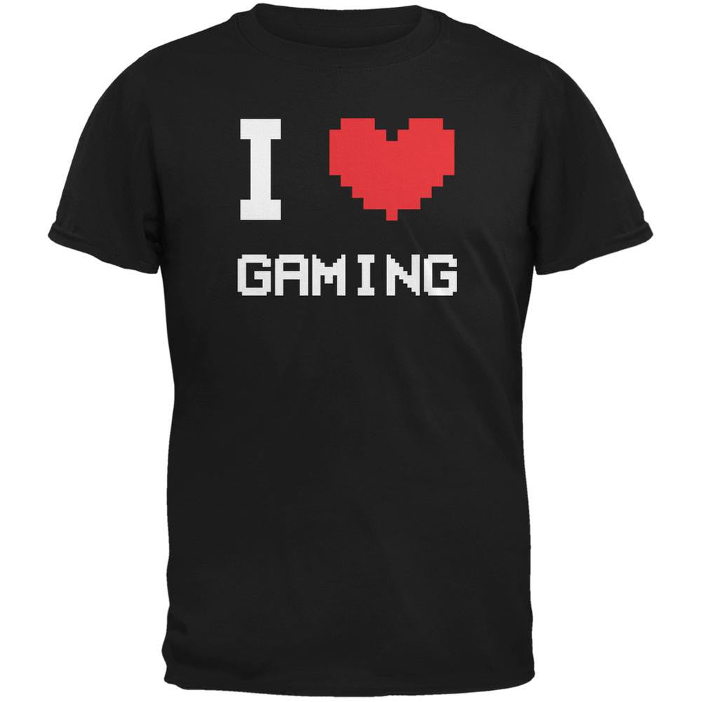 I Heart Gaming 8 Bit Black Adult T-Shirt Men's T-Shirts Old Glory 2XL Black