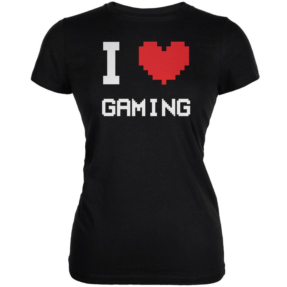 I Heart Gaming 8 Bit Black Juniors Soft T-Shirt Juniors T-Shirts Old Glory 2XL Black