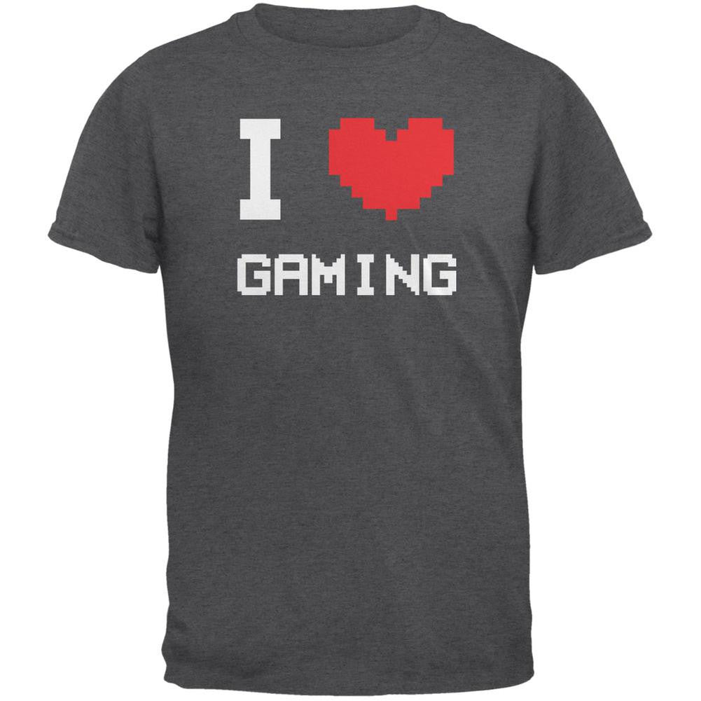 I Heart Gaming 8 Bit Dark Heather Adult T-Shirt Men's T-Shirts Old Glory 2XL Grey