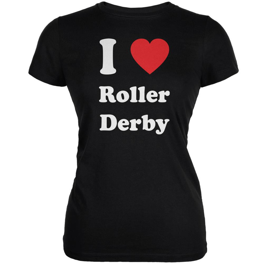 I Heart Roller Derby Black Juniors Soft T-Shirt Juniors T-Shirts Old Glory 2XL Black