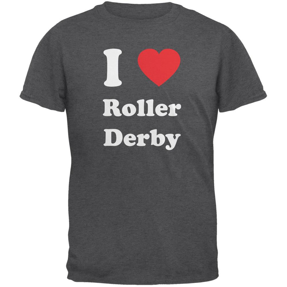 I Heart Roller Derby Dark Heather Adult T-Shirt Men's T-Shirts Old Glory 2XL Grey
