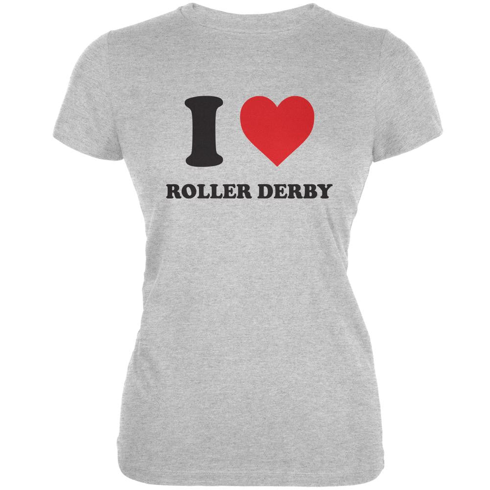 I Heart Roller Derby Heather Grey Juniors Soft T-Shirt Juniors T-Shirts Old Glory 2XL Grey