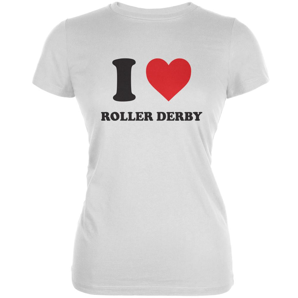 I Heart Roller Derby White Juniors Soft T-Shirt Juniors T-Shirts Old Glory 2XL White