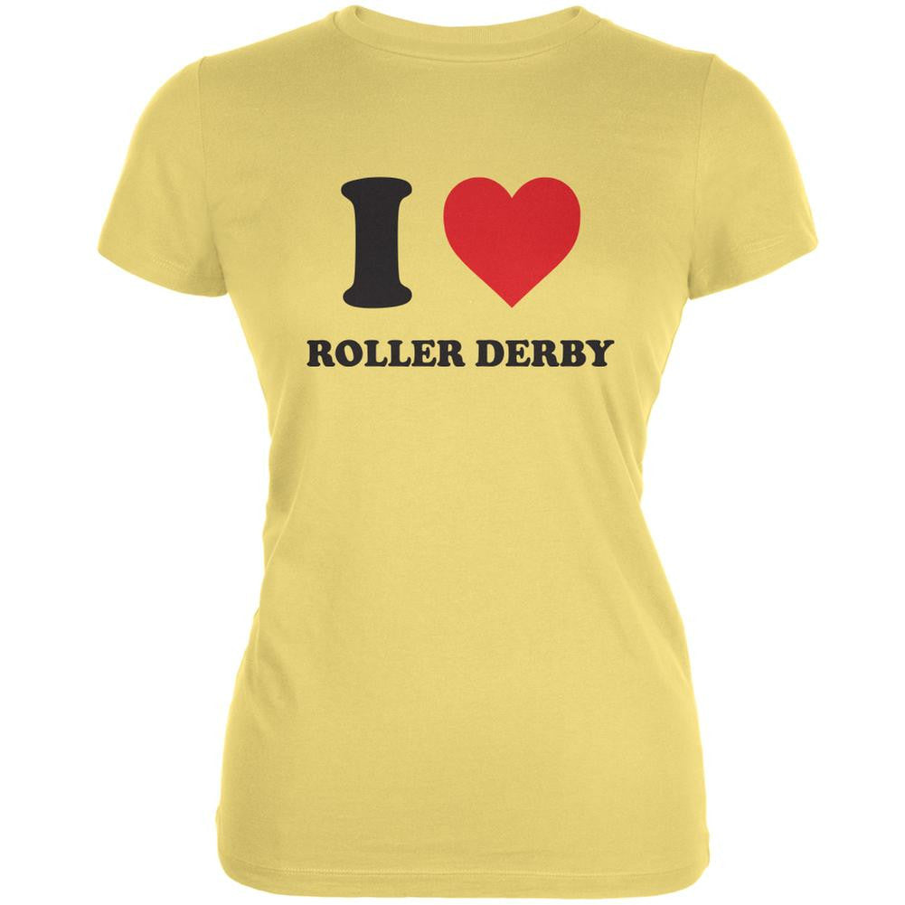 I Heart Roller Derby Yellow Juniors Soft T-Shirt Juniors T-Shirts Old Glory LG Yellow