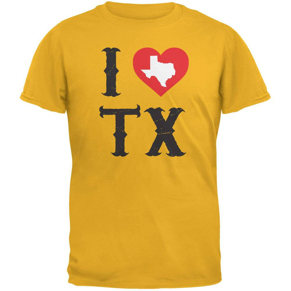 I Heart TX Gold Adult T-Shirt Men's T-Shirts Old Glory 2XL Yellow