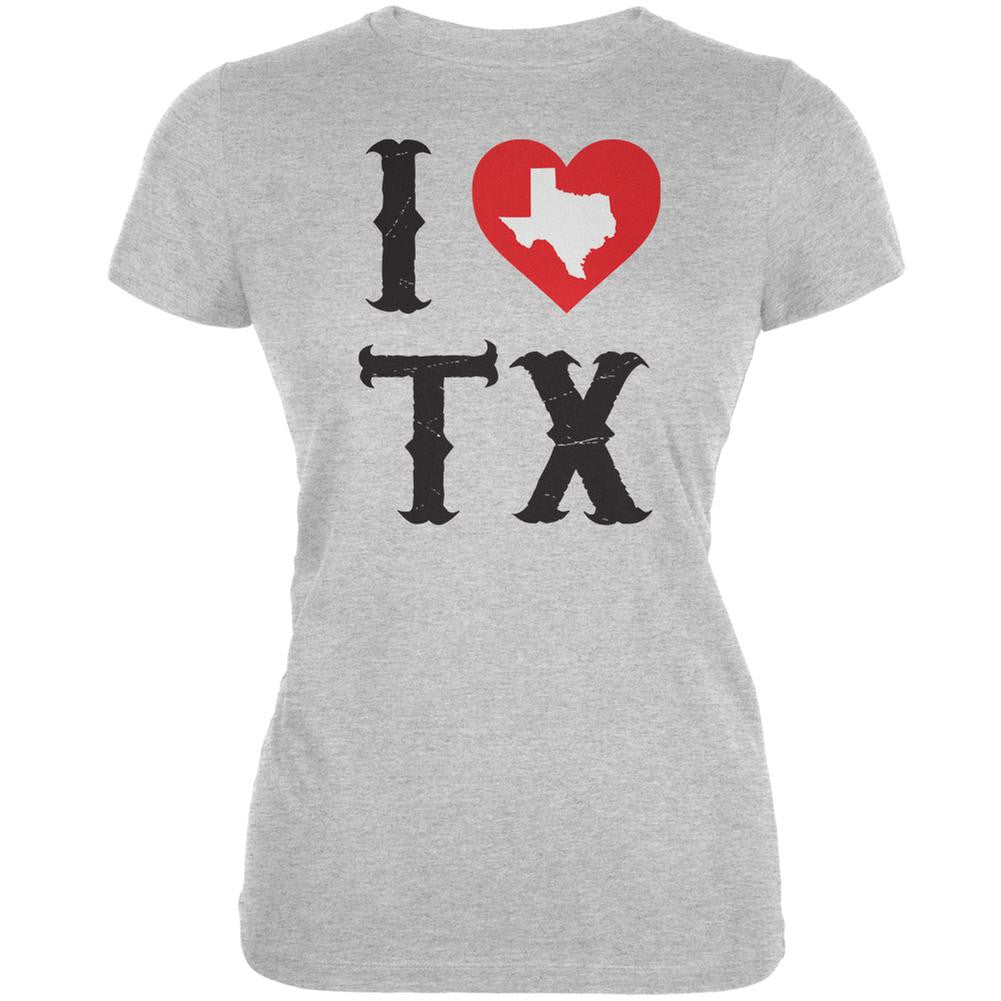 I Heart TX Heather Grey Juniors Soft T-Shirt Juniors T-Shirts Old Glory 2XL Grey