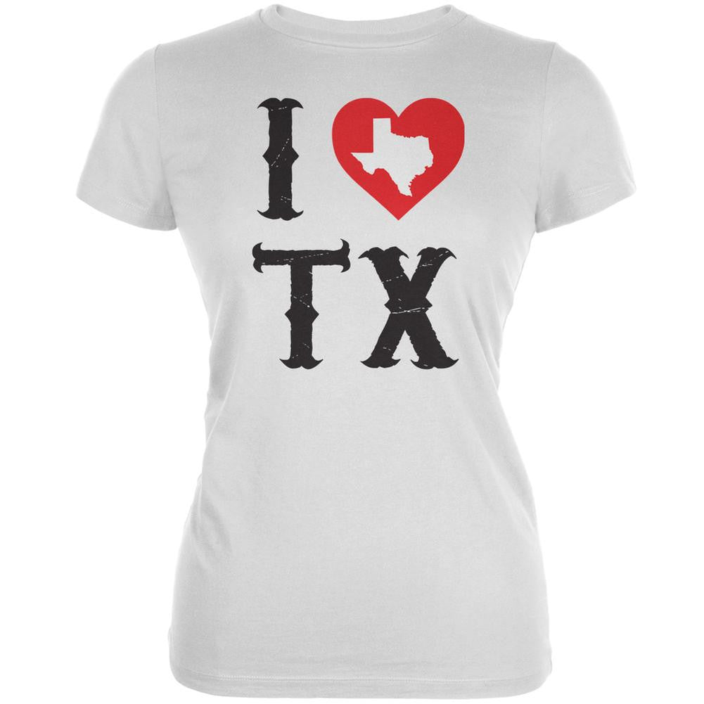 I Heart TX White Juniors Soft T-Shirt Juniors T-Shirts Old Glory 2XL White