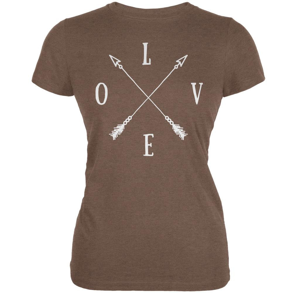 LOVE Tribal Crossed Arrows Heather Brown Juniors Soft T-Shirt Juniors T-Shirts Old Glory 2XL Brown