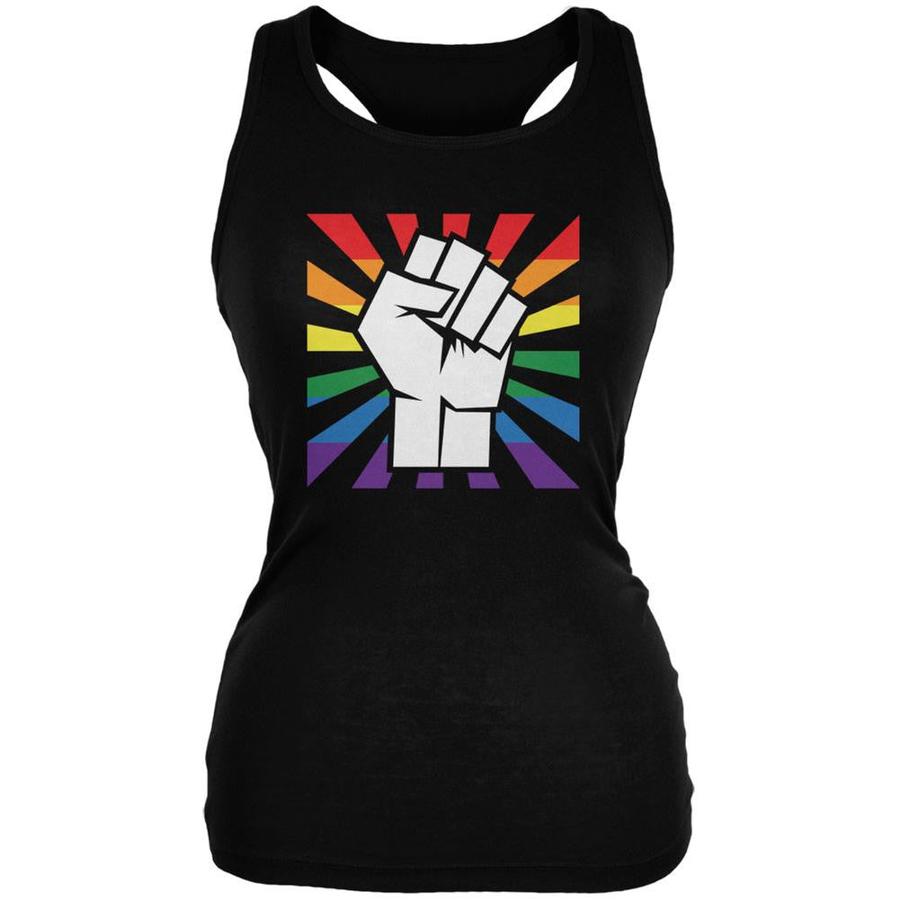 LGBT Gay Pride Raised Fist Black Juniors Soft Tank Top Juniors Tank Tops Old Glory 2XL Black