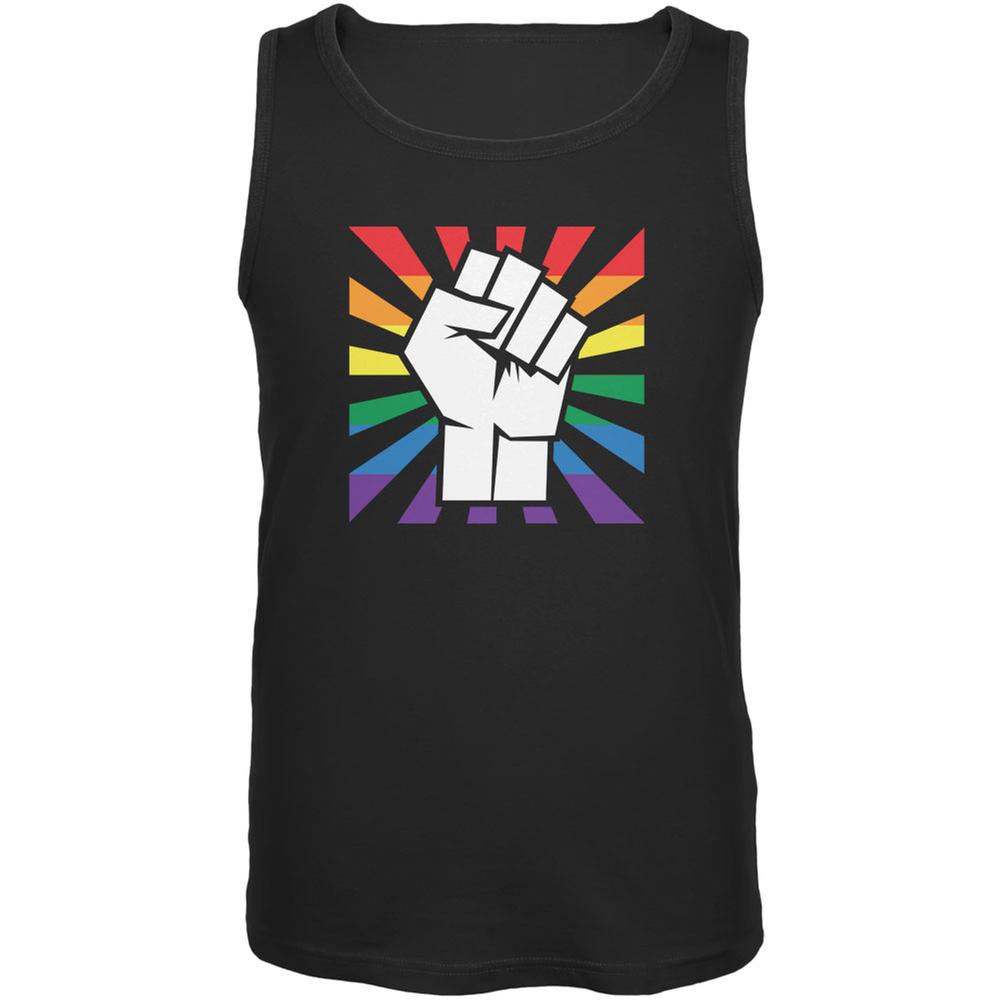LGBT Gay Pride Raised Fist Black Adult Tank Top – Old Glory