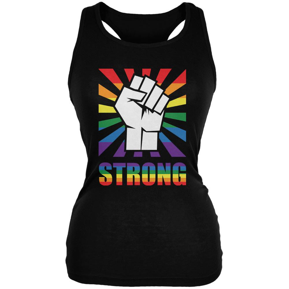 LGBT Gay Pride STRONG Raised Fist Black Juniors Soft Tank Top Juniors Tank Tops Old Glory 2XL Black