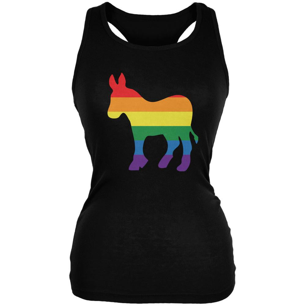 LGBT Gay Democrat Pride Donkey Black Juniors Soft Tank Top Juniors Tank Tops Old Glory 2XL Black