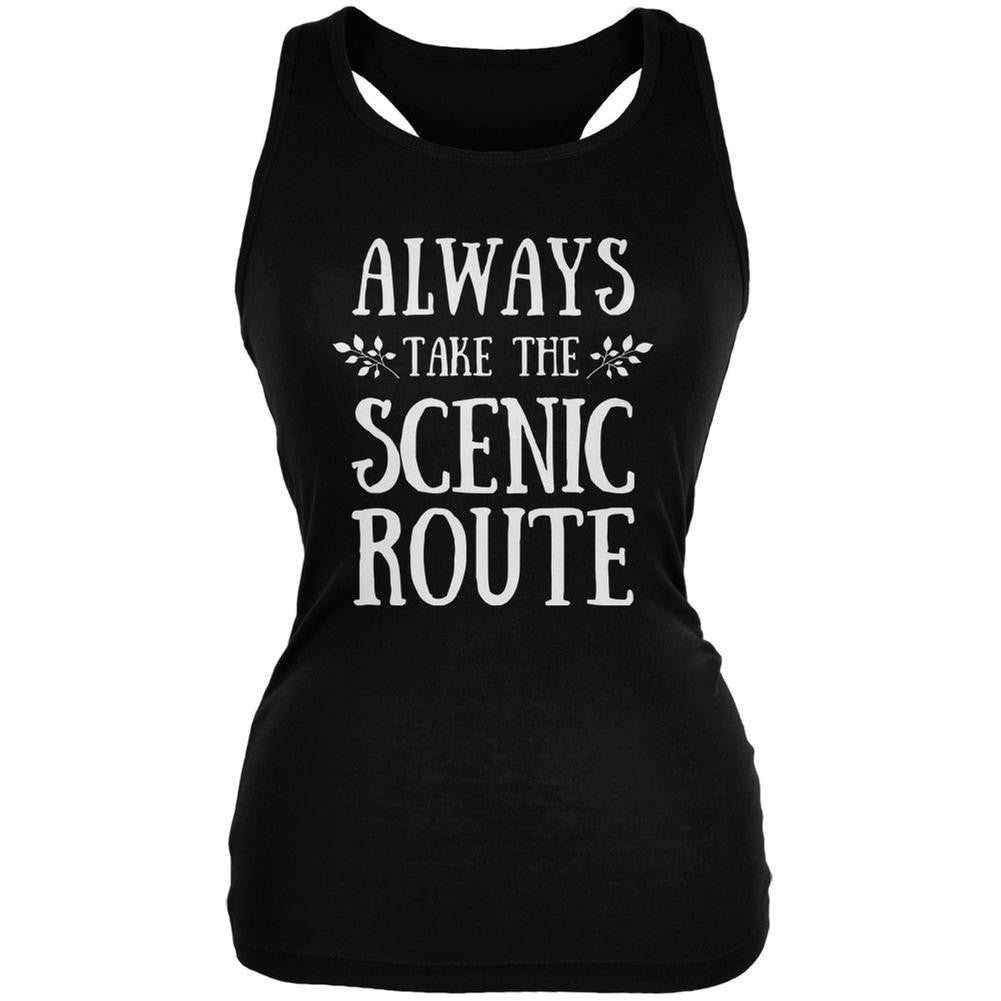 Hiking Always Take the Scenic Route Black Juniors Soft Tank Top Juniors Tank Tops Old Glory 2XL Black