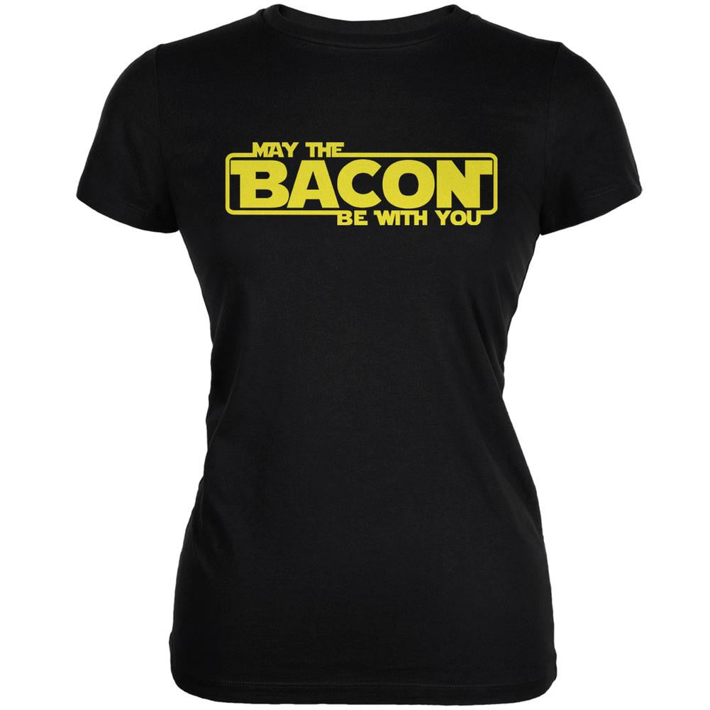 May The Bacon Be With You Black Juniors Soft T-Shirt Juniors T-Shirts Old Glory 2XL Black