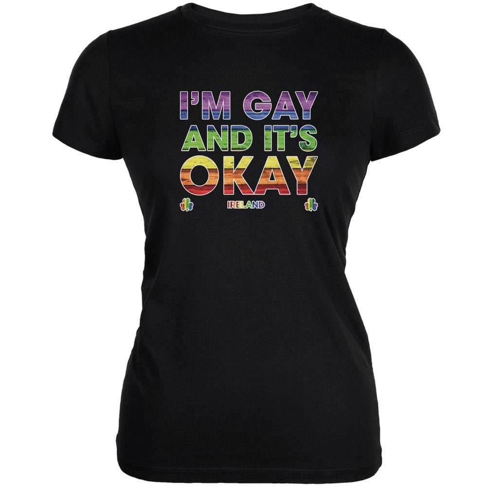LGBT Gay Pride It's Okay I'm Gay Ireland Black Juniors Soft T-Shirt Juniors T-Shirts Old Glory 2XL Black