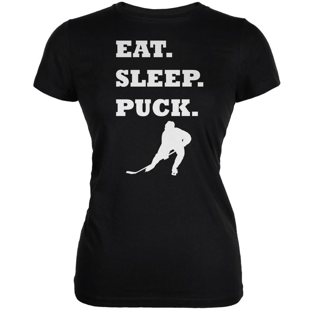 Eat Sleep Puck Black Juniors Soft T-Shirt Juniors T-Shirts Old Glory 2XL Black