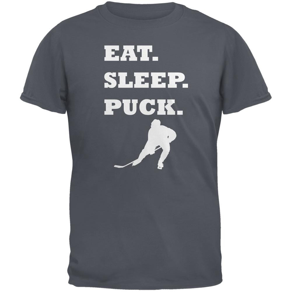 Eat Sleep Puck Charcoal Grey Adult T-Shirt Men's T-Shirts Old Glory 2XL Grey