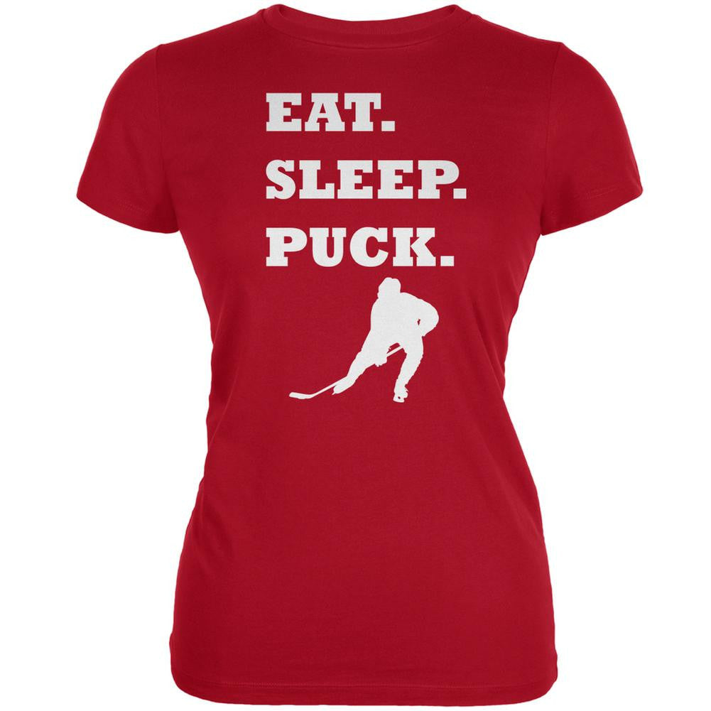 Eat Sleep Puck Red Juniors Soft T-Shirt Juniors T-Shirts Old Glory 2XL Red