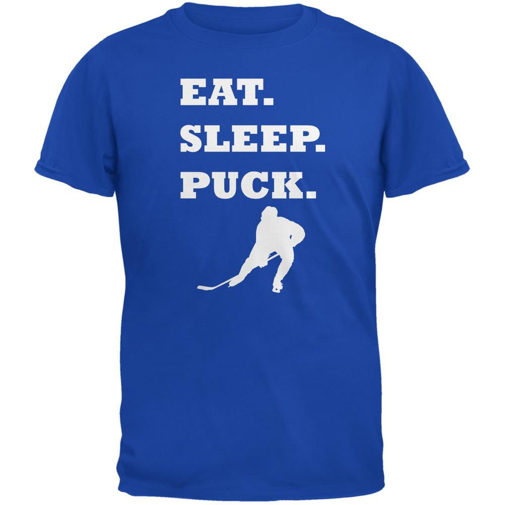 Eat Sleep Puck Royal Adult T-Shirt Men's T-Shirts Old Glory 2XL Blue