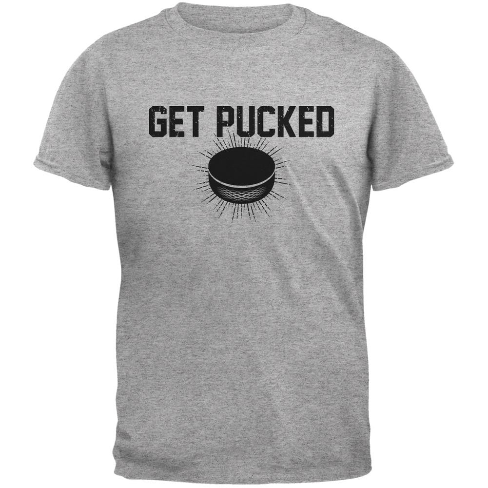 Get Pucked Heather Grey Adult T-Shirt Men's T-Shirts Old Glory 2XL Grey
