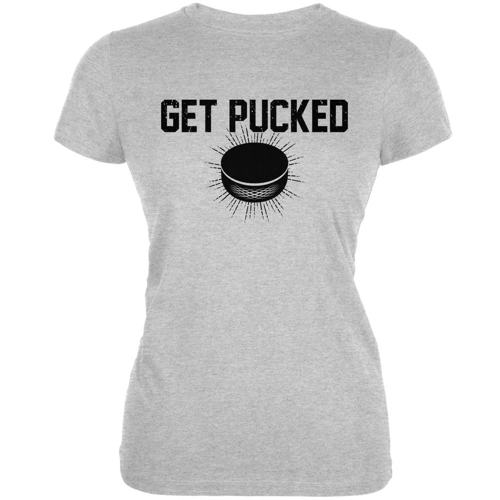 Get Pucked Heather Grey Juniors Soft T-Shirt Juniors T-Shirts Old Glory 2XL Grey