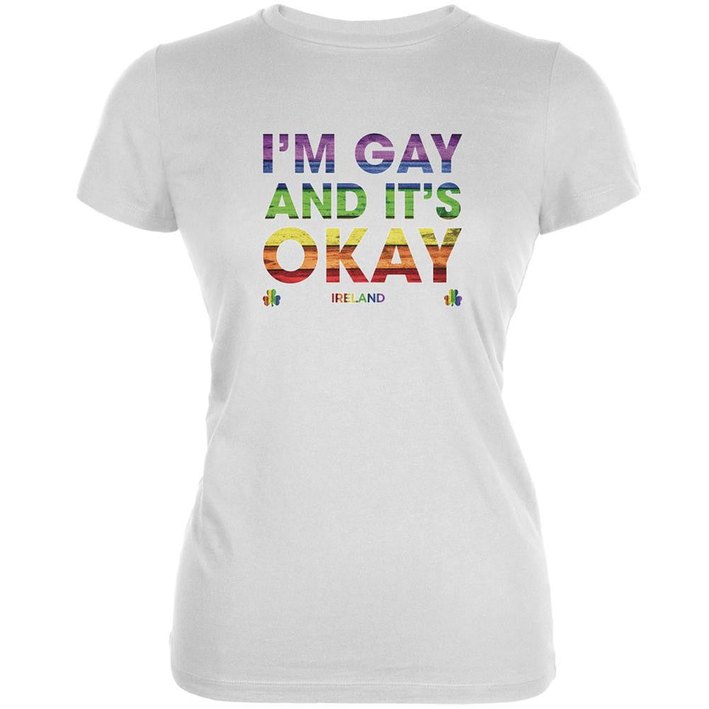LGBT Gay Pride It's Okay I'm Gay Ireland White Juniors Soft T-Shirt Juniors T-Shirts Old Glory 2XL White