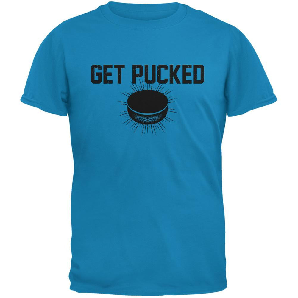 Get Pucked Sapphire Blue Adult T-Shirt Men's T-Shirts Old Glory 2XL Blue
