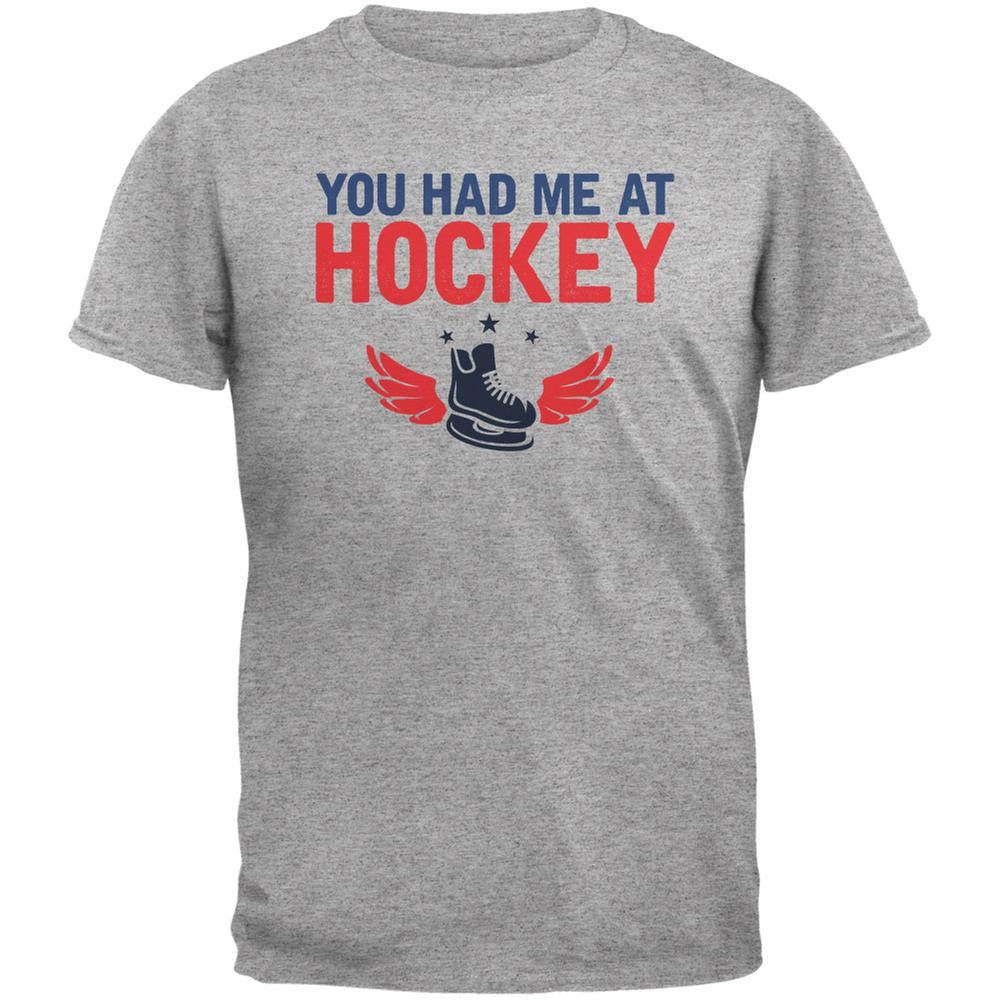 You Had Me At Hockey Heather Grey Adult T-Shirt Men's T-Shirts Old Glory 2XL Grey