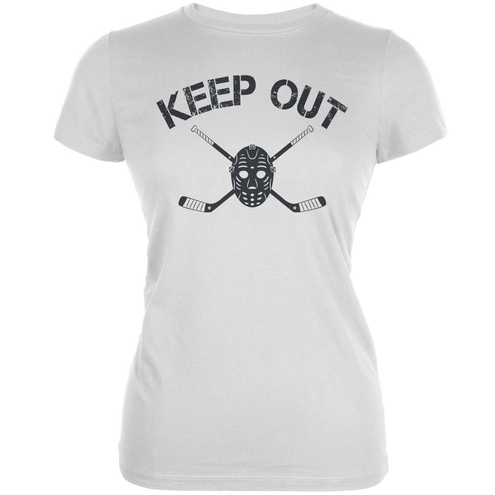Hockey Goalie Keep Out White Juniors Soft T-Shirt Juniors T-Shirts Old Glory 2XL White