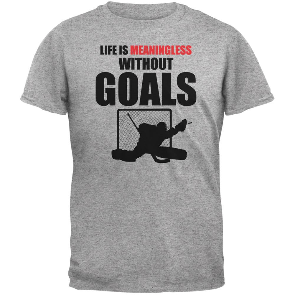 Hockey Life Is Meaningless Without Goals Heather Grey Adult T-Shirt Men's T-Shirts Old Glory 2XL Grey