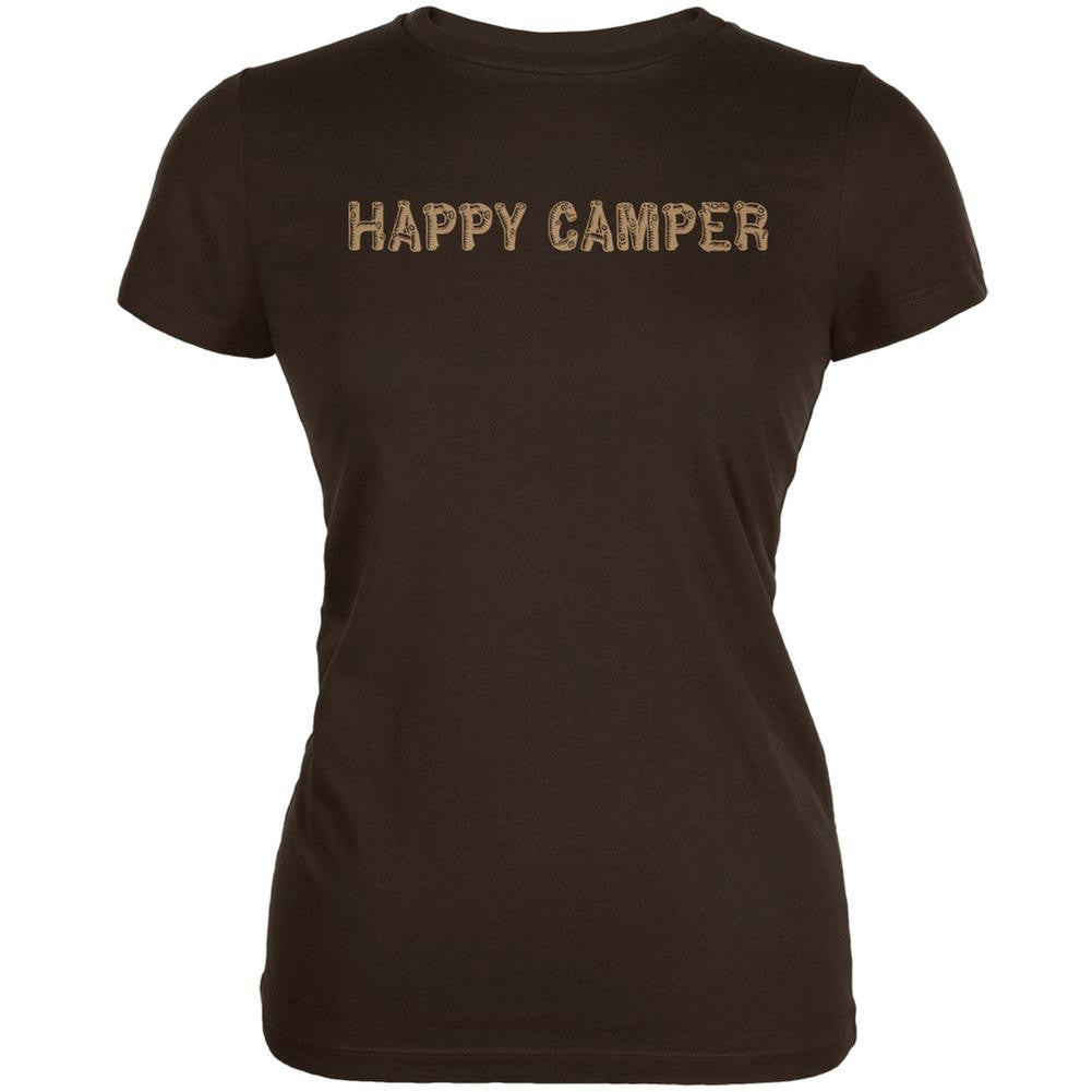Happy Camper Brown Juniors Soft T-Shirt Juniors T-Shirts Old Glory 2XL Brown