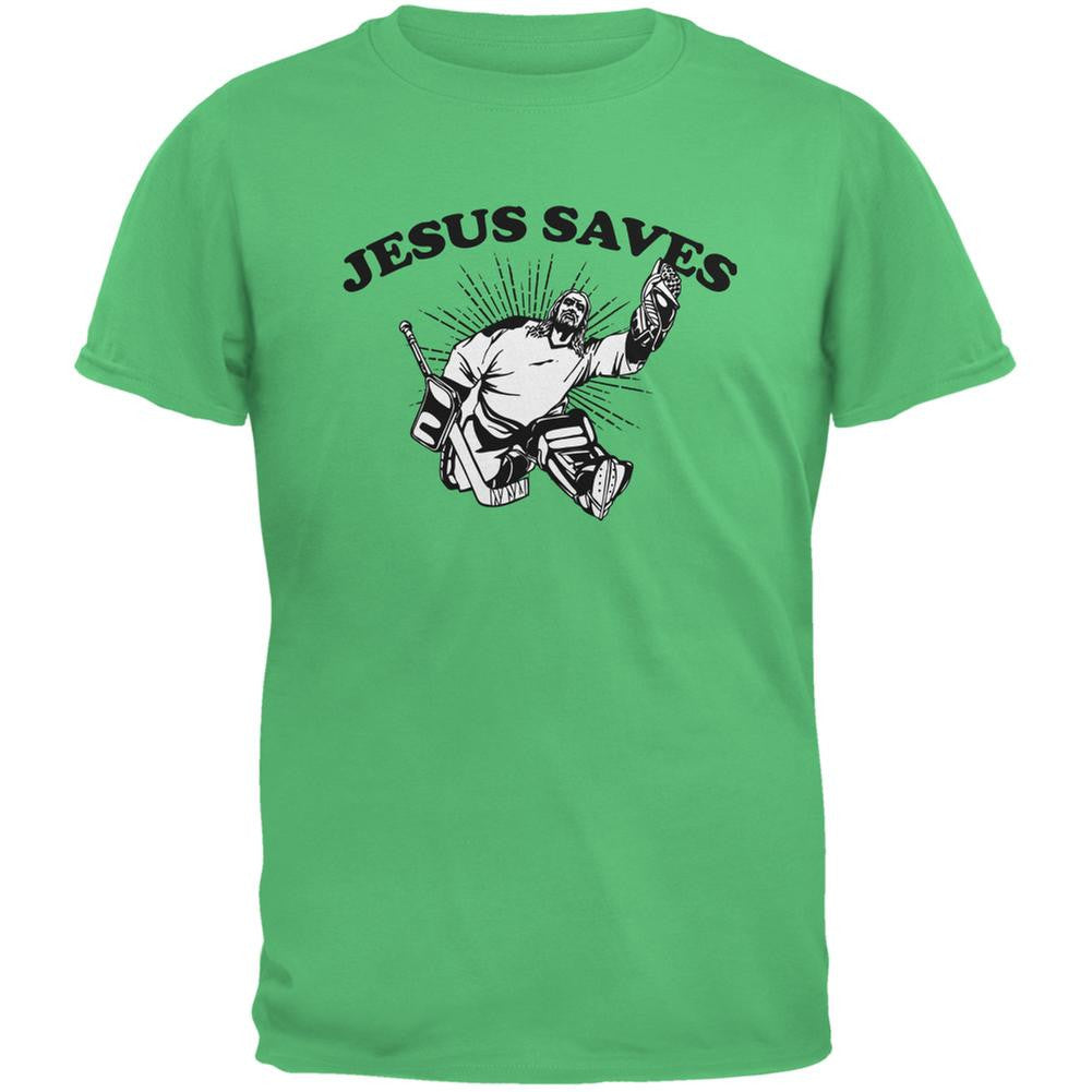 Jesus Saves Hockey Irish Green Adult T-Shirt Men's T-Shirts Old Glory 2XL Green