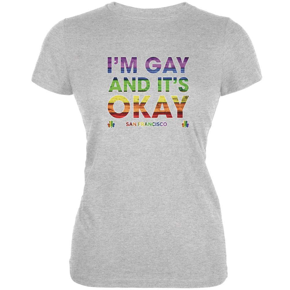 LGBT Pride It's Okay I'm Gay San Francisco Grey Juniors Soft T-Shirt Juniors T-Shirts Old Glory 2XL Grey