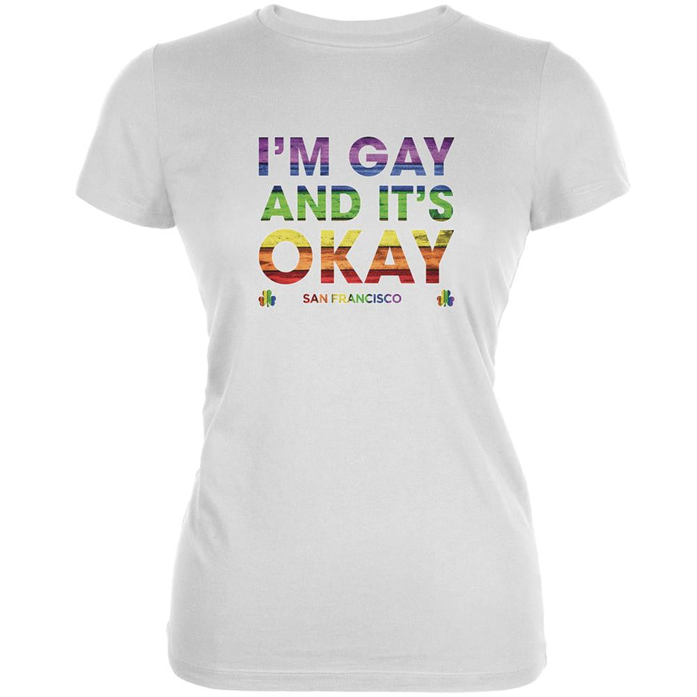 LGBT Pride It's Okay I'm Gay San Francisco White Juniors Soft T-Shirt Juniors T-Shirts Old Glory 2XL White