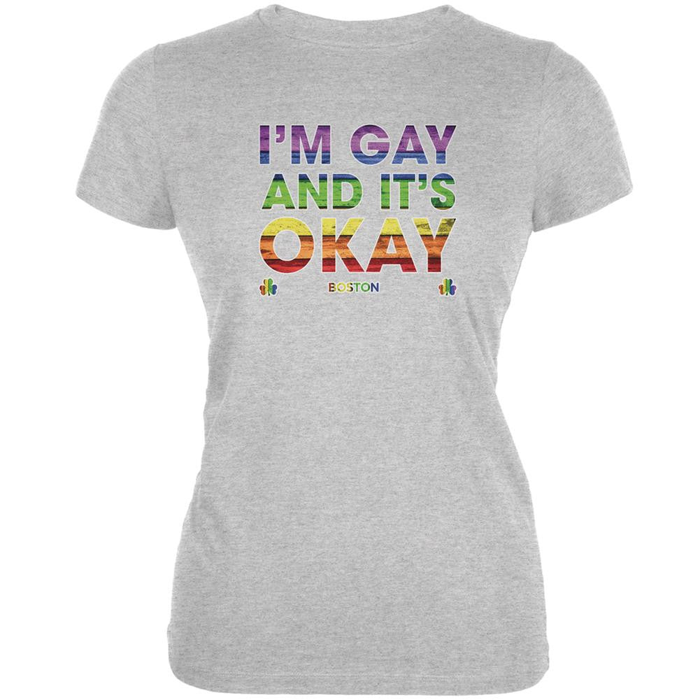 LGBT Gay Pride It's Okay I'm Gay Boston Grey Juniors Soft T-Shirt Juniors T-Shirts Old Glory 2XL Grey