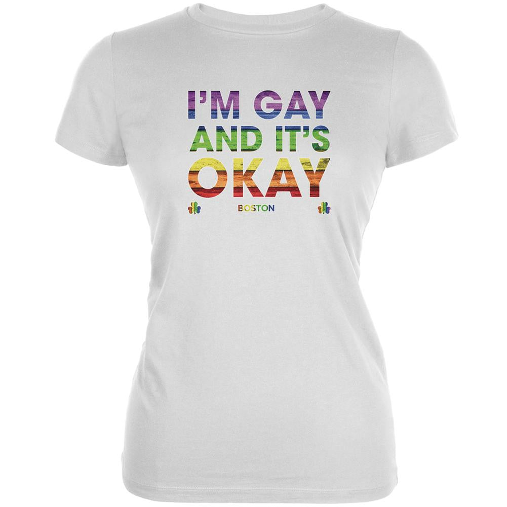 LGBT Gay Pride It's Okay I'm Gay Boston White Juniors Soft T-Shirt Juniors T-Shirts Old Glory 2XL White