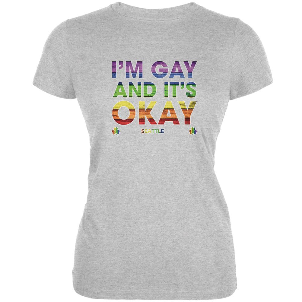 LGBT Gay Pride It's Okay Seattle Grey Juniors Soft T-Shirt Juniors T-Shirts Old Glory 2XL Grey