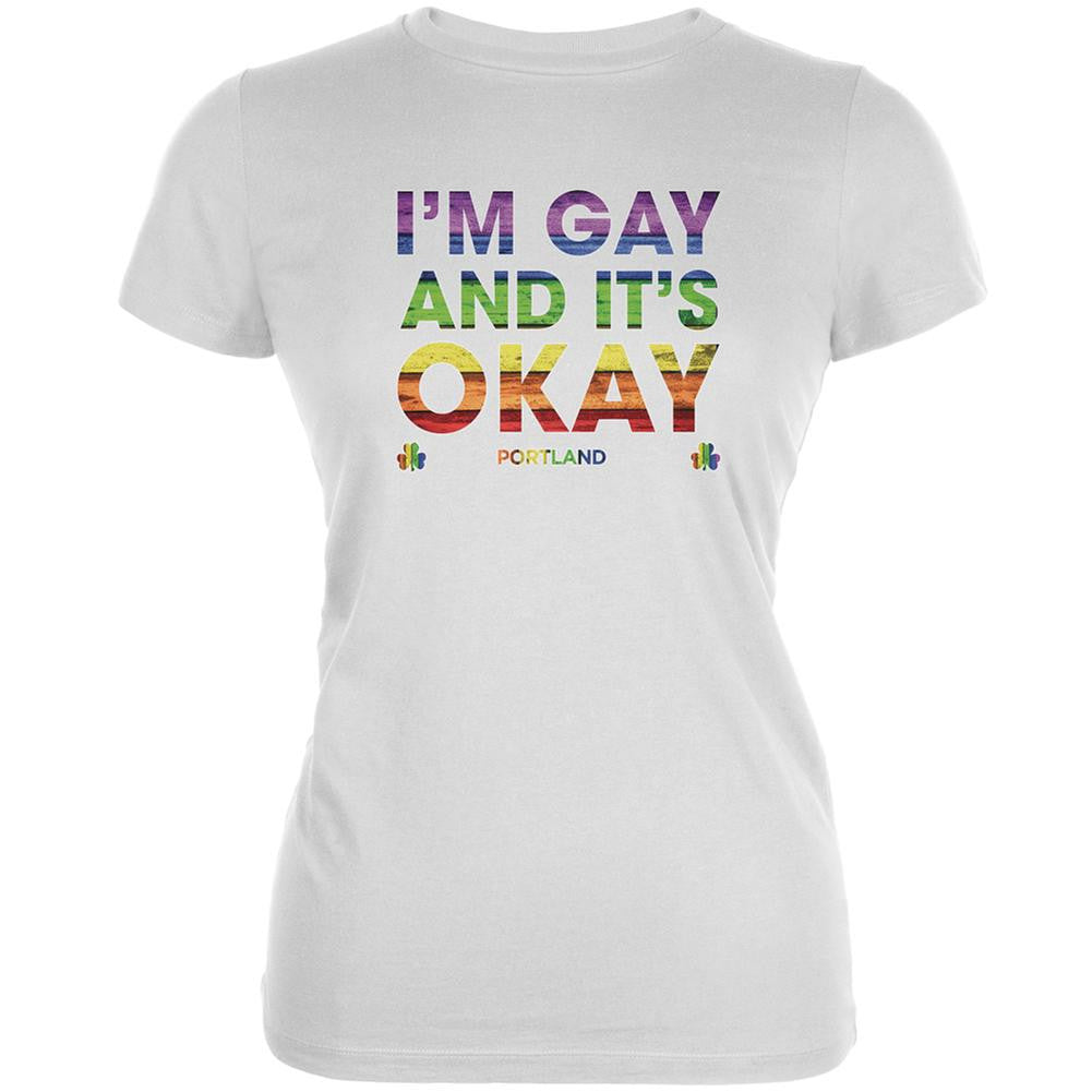 LGBT Gay Pride It's Okay I'm Gay Portland White Juniors Soft T-Shirt Juniors T-Shirts Old Glory 2XL White