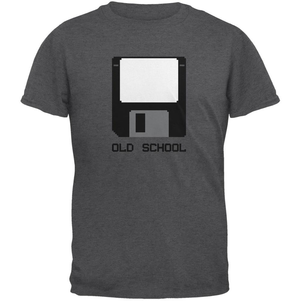 Floppy Disc Old School 8 Bit Dark Heather Adult T-Shirt Men's T-Shirts Old Glory 2XL Grey