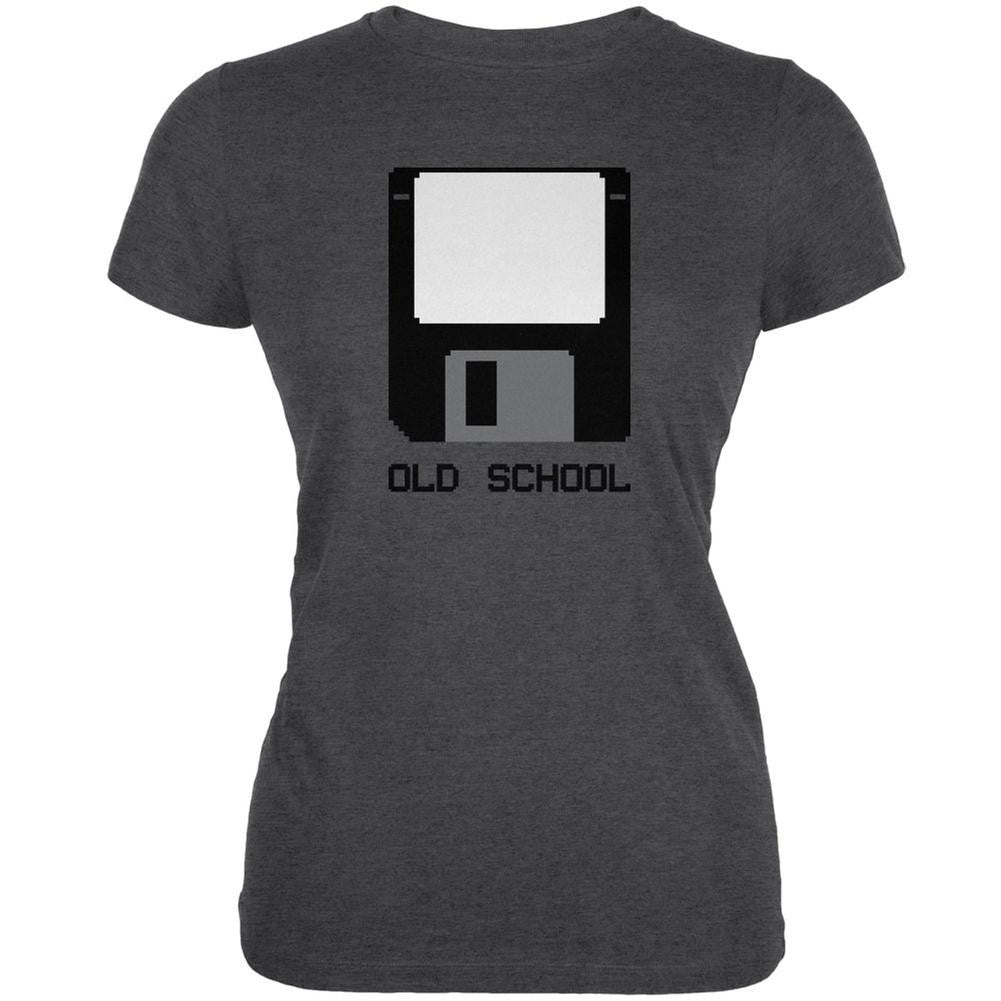 Floppy Disc Old School 8 Bit Dark Heather Juniors Soft T-Shirt Juniors T-Shirts Old Glory 2XL Grey
