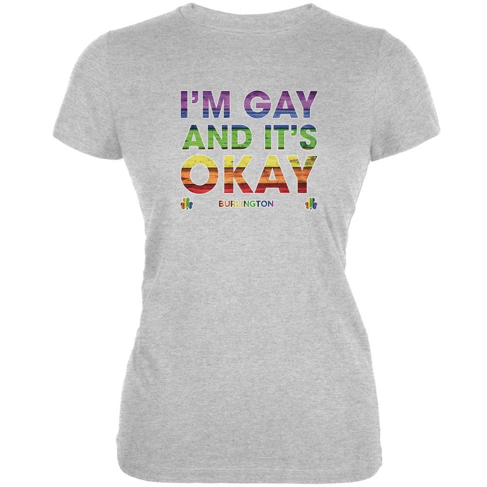 LGBT Gay Pride It's Okay I'm Gay Burlington Grey Juniors Soft T-Shirt Juniors T-Shirts Old Glory 2XL Grey