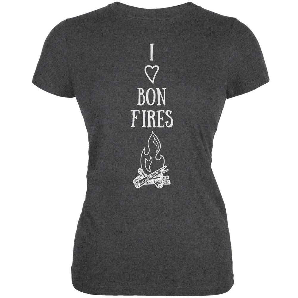 I Heart Bonfires Bon Fires Dark Heather Juniors Soft T-Shirt Juniors T-Shirts Old Glory 2XL Grey