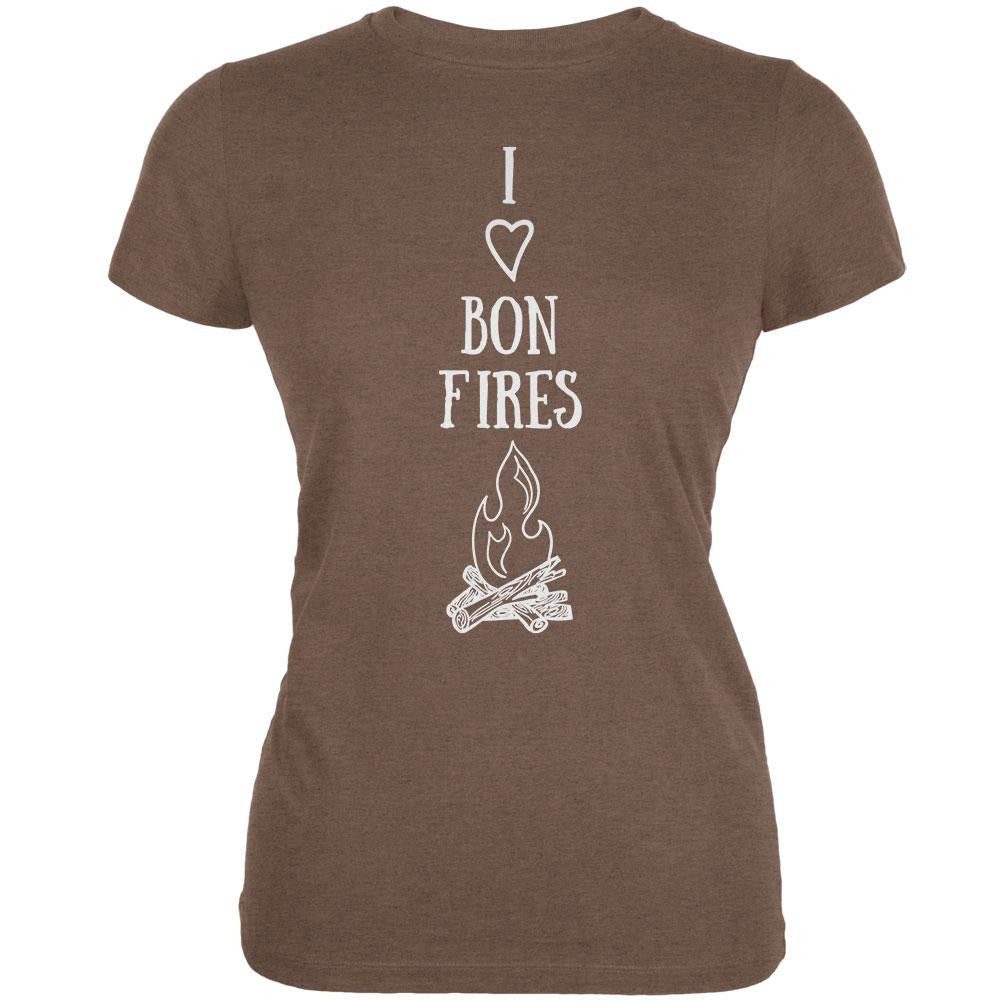 I Heart Bonfires Bon Fires Heather Brown Juniors Soft T-Shirt Juniors T-Shirts Old Glory 2XL Brown