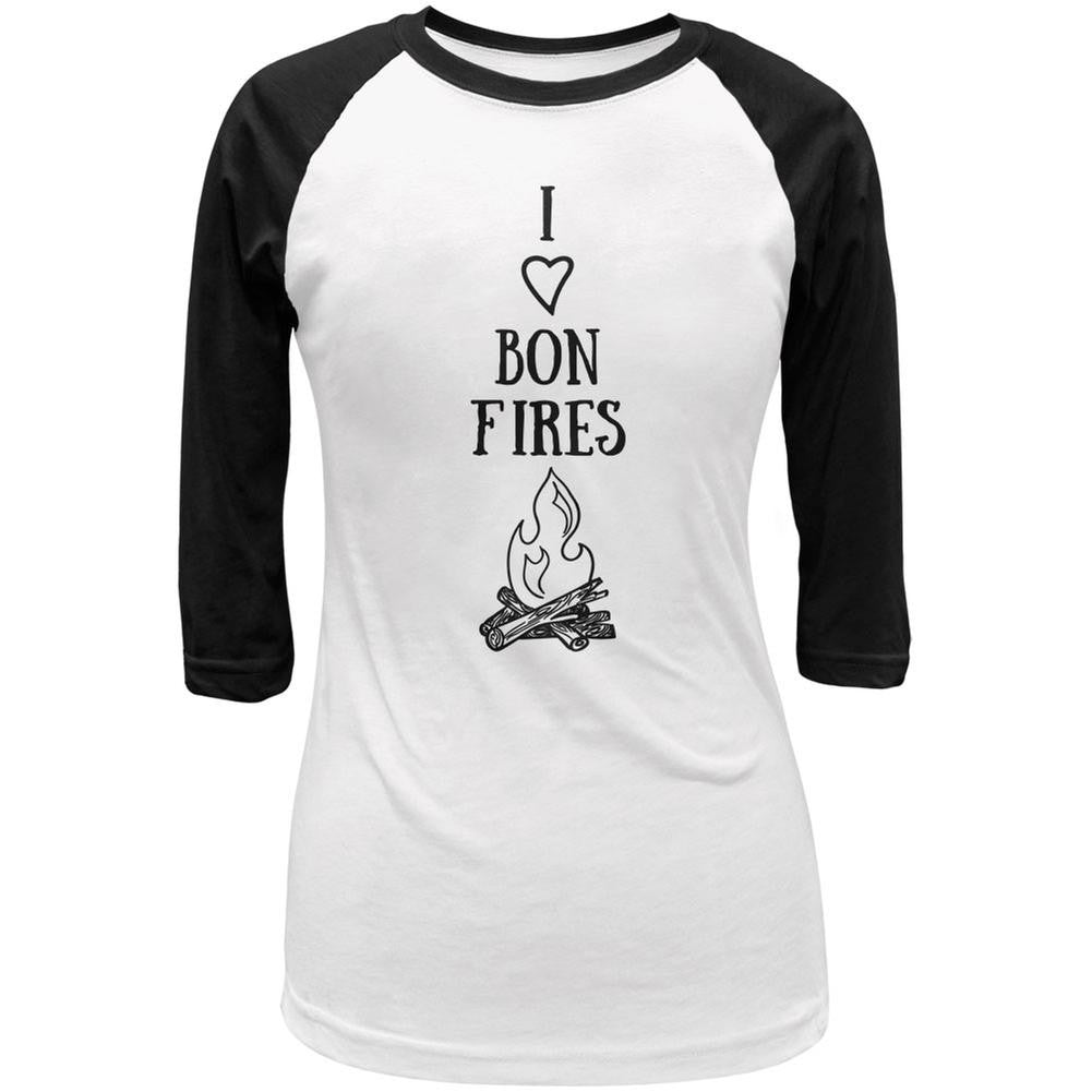 I Heart Bonfires Bon Fires White/Black Juniors 3/4 Sleeve Raglan T-Shirt Juniors Raglans Old Glory LG Multi
