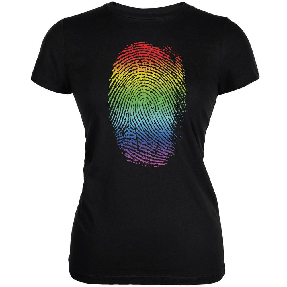 LGBT Gay Pride Rainbow Thumbprint Black Juniors Soft T-Shirt Juniors T-Shirts Old Glory 2XL Black