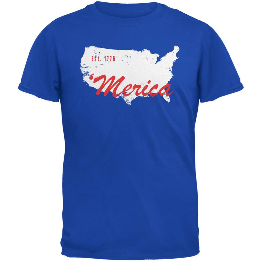 4th of July 'Merica Est 1776 Royal Adult T-Shirt Men's T-Shirts Old Glory 2XL Blue