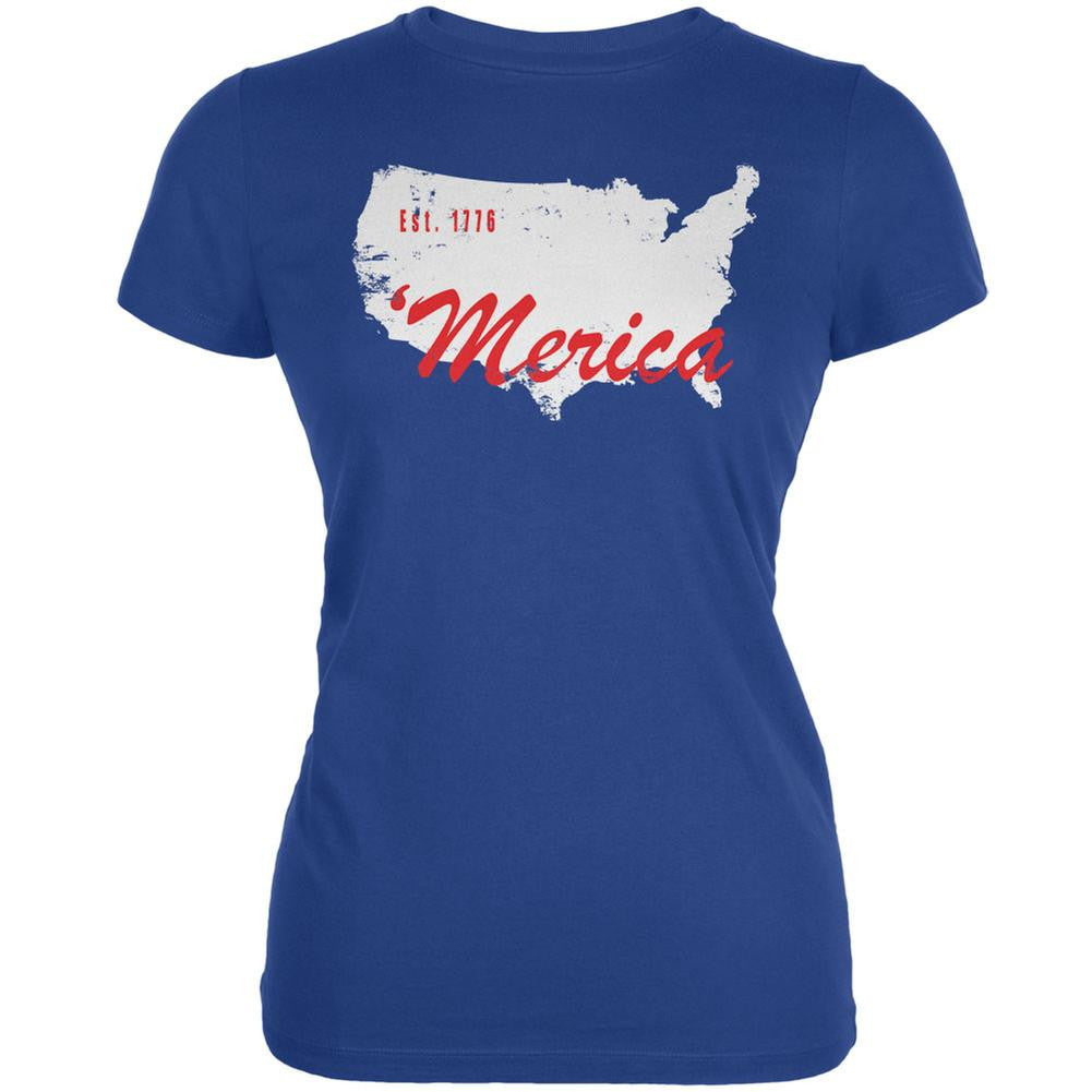 4th of July 'Merica Est 1776 Royal Juniors Soft T-Shirt Juniors T-Shirts Old Glory 2XL Blue